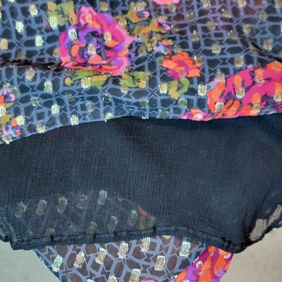 Anthropologie Fiorella Floral Blouse Gold Metallic Beaded Black Pink Red 4 - Picture 12 of 16